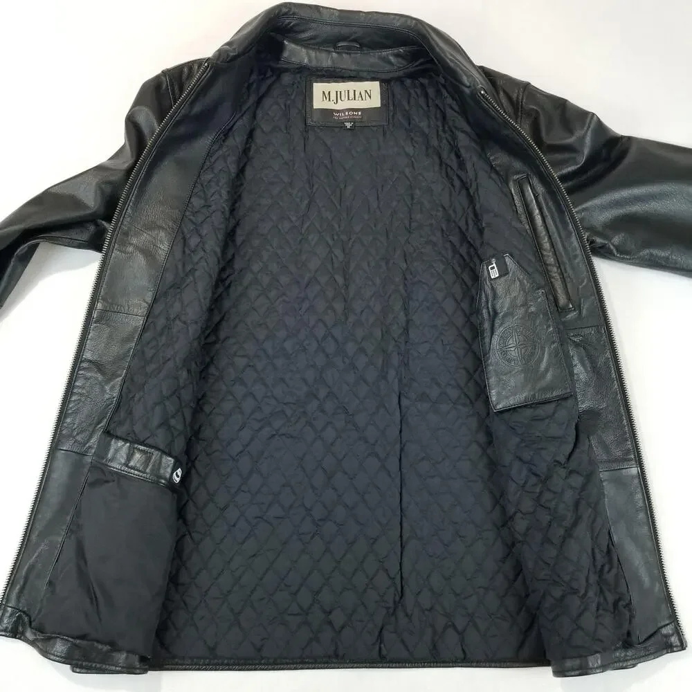 M Julian Leather Jacket Mens Medium Wilsons Zip Quilted Lined Pockets Classic